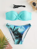 Tropical Print High-Cut Bikini Set - Backless with Ruched Tie-Back - Perfect for Beach Vacations