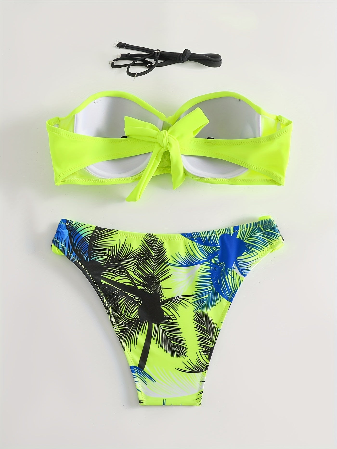 Tropical Print High-Cut Bikini Set - Backless with Ruched Tie-Back - Perfect for Beach Vacations