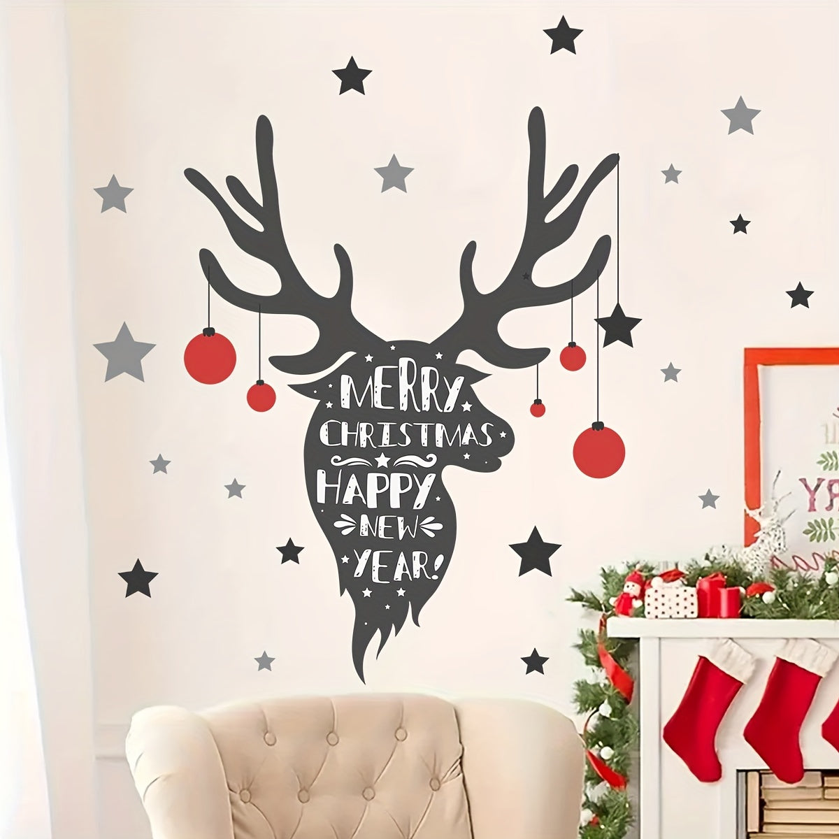 Christmas Elk Wall Decals - Self-Adhesive, Removable PVC Stickers for Bedroom, Living Room, and Porch Decor