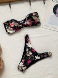 2 Piece Floral Print Knot Bandeau High Cut Retro Style Bikini Swimsuits - Women's Clothing - Stylish Swimwear & Beachwear for Ladies - High-Quality, Comfortable, and Flattering Swimsuit Sets