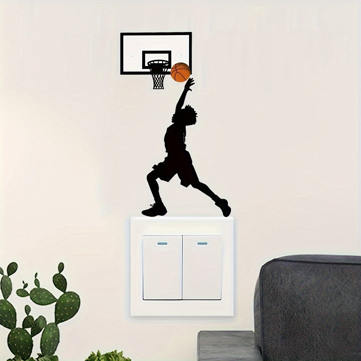 Classic Basketball Player Silhouette Wall Sticker - Reusable PVC Decal for Glass & Multi-Surface, Self-Adhesive Matte Finish Switch & Outlet Cover, No Battery Required - 1 Piece Set