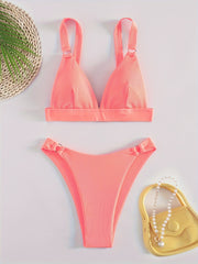 Women's Fashion Bikini Set, Sporty Swimwear, Two-Piece Beachwear, Ring-Linked Bathing Suit