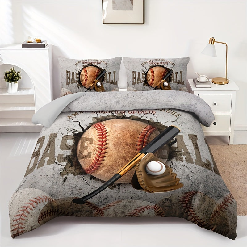 3-Piece Breathable Vintage Baseball Bedding Set – Soft, All-Season Duvet Cover with Pillowcases, Easy Maintenance & Comfort