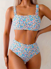 2 Piece Set Ditsy Floral Print High Waist Bikini Swimsuits, Women's Swimwear & Clothing