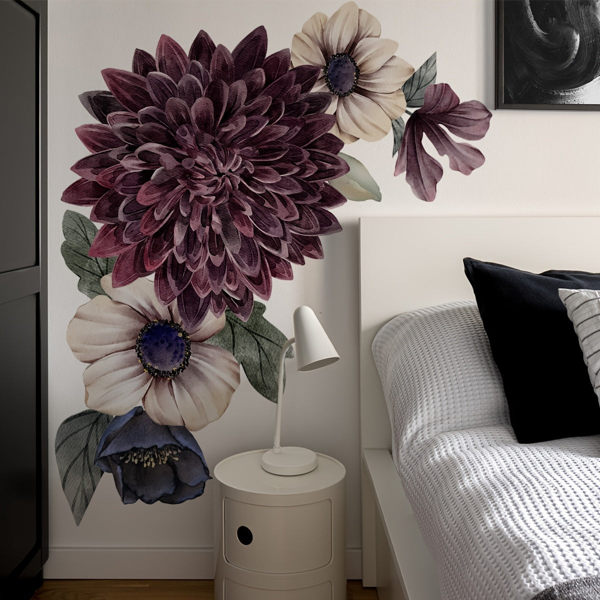 Large 3D Floral Wall Decals - Self-Adhesive, Invisible Glue, Perfect for Living Room & Bedroom Decor, Matte Finish, Multi-Surface Compatible