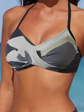 Vibrant Camo Print Two-Piece Bikini Set - Halter V Neck, Backless, High Cut, Ruched Detailing, Comfortable Swimwear for Women - Perfect for Summer Beach, Pool, or Vacation