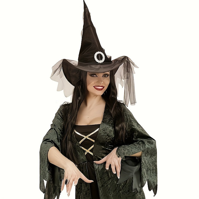 Funky Black Witch Hat with Veil - Perfect for Halloween & Cosplay Parties, Non-Woven Fabric