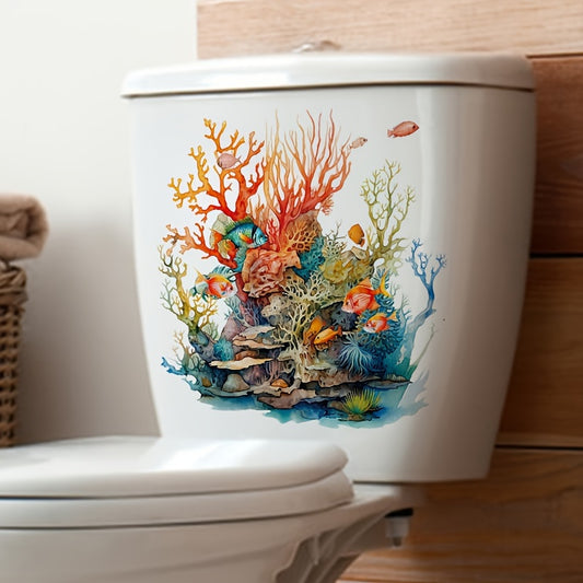 4-Pack Ocean Coral & Seahorse Toilet Lid Decals - Bathroom Marine Embellishments, PVC Self-Adhesive Toilet Seat Covers, Ceramic Surface Compatible, Removable Bathroom Renovation Decals with Matte Finish and Irregular Shape