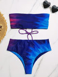 Chic Ombre Bandeau Bikini Set: High-Stretch & High-Cut, Off-the-Shoulder Two-Piece Swimsuit for Women