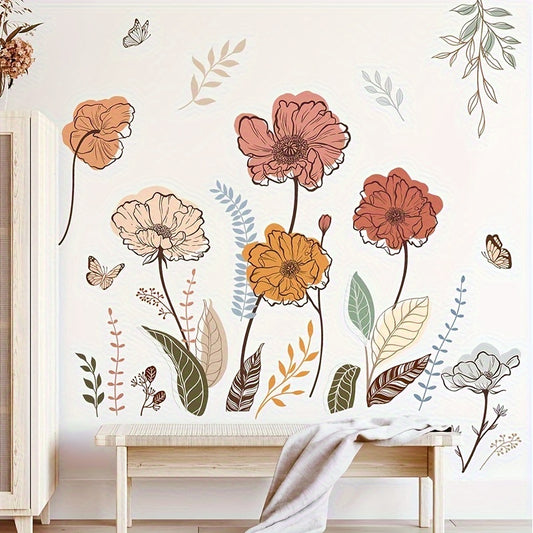 Bohemian Chic Floral Wall Decal - Easy Peel & Stick, PVC Material, Perfect For Living Room, Bedroom, And Tv Backdrop Decor