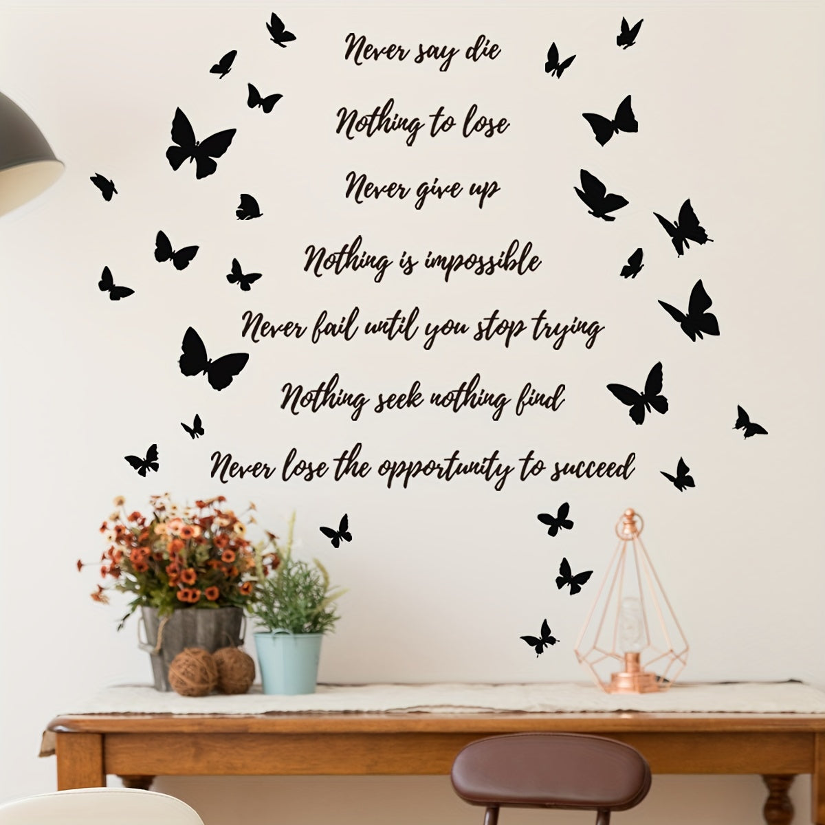 Chic Butterfly & Letter Print Wall Decals - Easy Peel & Stick, Removable Vinyl for Living Room & Bedroom Decor