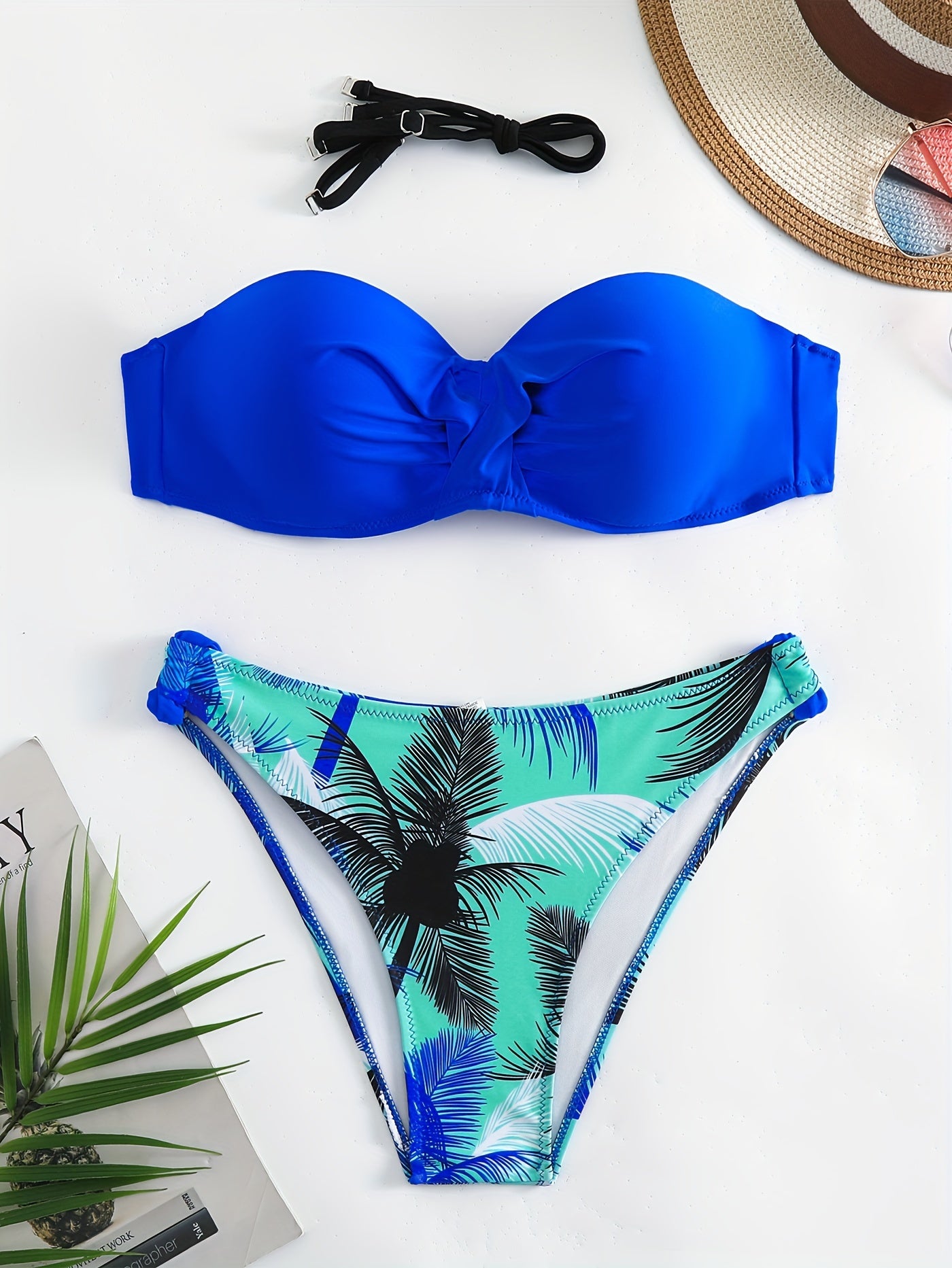 Tropical Print High-Cut Bikini Set - Backless with Ruched Tie-Back - Perfect for Beach Vacations