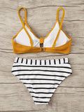 Chic 2-Piece Striped Bikini Set - V-Neck with Tie-Front, Flattering High-Cut Bottoms, Perfect for Beach and Poolside