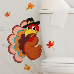 1pc Autumn Thanksgiving Turkey Maple Leaf Toilet Stickers, Bathroom Wall Decals, Aesthetic Home Decoration, Room Decor, Beautify Your Home