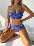 2 Piece Plaid Print Bikini Set - High Waist, Spaghetti Straps, Comfortable, Flattering, Women's Swimwear & Clothing for Beach Vacation