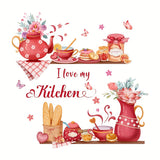 Glam Style Kitchen Wall Decals with Flower Patterns, Polyvinyl Chloride, Glass Surface Recommended, Single Use Adhesive Wall Art, Semi-glossy Rectangle Decorations, Multi-surface Easy Install, No Electricity or Battery Needed
