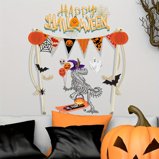 Halloween Skeleton Decor Wall Decal, Contemporary PVC Holiday Party Art, Festive No-Electricity Home Decorations for Halloween, Non-Feathered