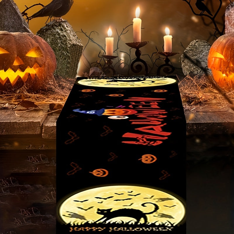 Halloween Pumpkin Table Runner - Spooky Dark Style Decor for Dining & Parties, Polyester, No Power Needed