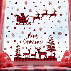 8pcs Vibrant Red Christmas Tree & Reindeer Wall Decals - Easy Stick, Removable PVC Window Clings for Festive Home Decor in Bedroom, Living Room, Entryway