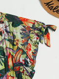 3-Pieces High Cut Floral Print Bikini Sets with Lettuce Trim Tie Back and Cover Up Skirt, Women's Swimwear