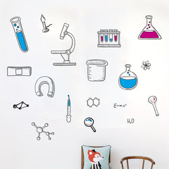 Classic Science Laboratory Wall Decals Set, Polyvinyl Chloride Self-Adhesive Wall Art, Glass Surface Compatible, Detachable Lab Iconography for Living Room, Bedroom, and Entryway Decor - Single Use