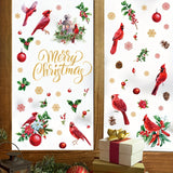 69pcs Christmas Wall Decor Set - Festive Red Birds & Branches, Snowflake Window Clings, Removable PVC Stickers for Holiday Ambiance