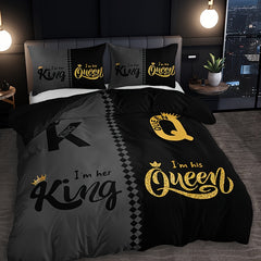 3-Piece Black & Grey Crown Lettering Duvet Cover Set - Vibrant High-Definition Printing, Soft Brushed Microfiber Fabric, Comfortable and Breathable for Home & Dorm Decor - Comforter Not Included