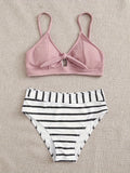 Chic 2-Piece Striped Bikini Set - V-Neck with Tie-Front, Flattering High-Cut Bottoms, Perfect for Beach and Poolside