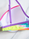 2 Piece Color Block Print Tie Side Bikini Set - Women's Swimwear & Clothing - Colorful Spaghetti Strap Swimsuits with Adjustable Ties and Padded Cups for Comfort and Support