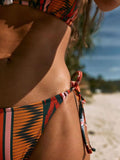 Sexy Medium Stretch Womens Halter Neck Bikini Set - Lace Up Triangle Top with Tie Side Bottom, High Stretch Polyester Fabric, Machine Washable, and Customized All Over Print Design