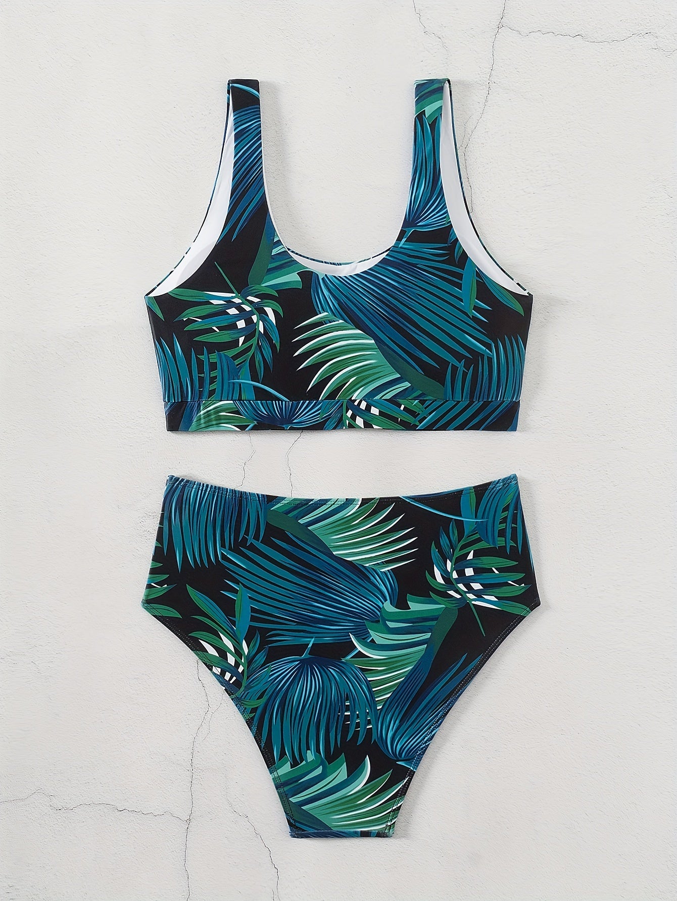 2 Piece Set Tropical Print High Waist Square Neck Bikini, Women's Swimwear & Clothing Swimsuits