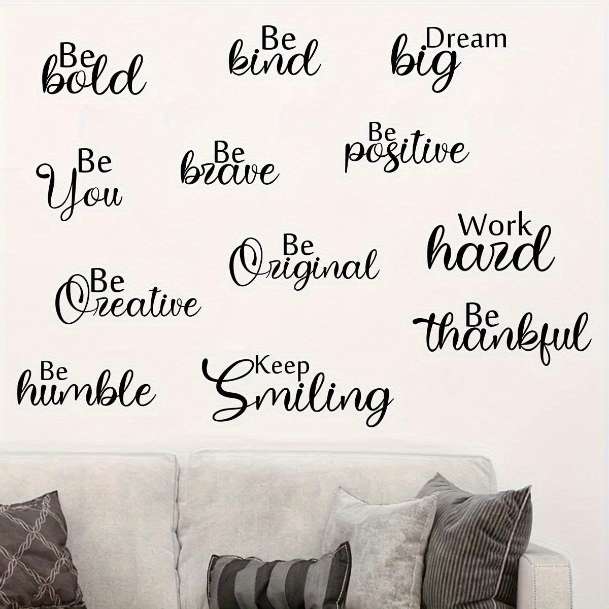 12Pcs Contemporary Inspirational Quote Wall Stickers, Graphic PVC Decals, Semi-Matte Self-Adhesive Art for Bedroom, Living Room, Door Décor, Multi-Surface Installation, Irregular Shape Motivational Phrases, Single Use Remova