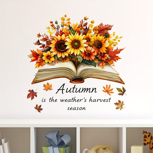 Vintage Style Autumn Floral PVC Wall Stickers - Sunflowers and Leaves Wall Decals, Matte Finish Vinyl Wall Decor, Self-Adhesive, Waterproof, Perfect for Living Room, Bedroom, Study - Single Use, No Battery Required