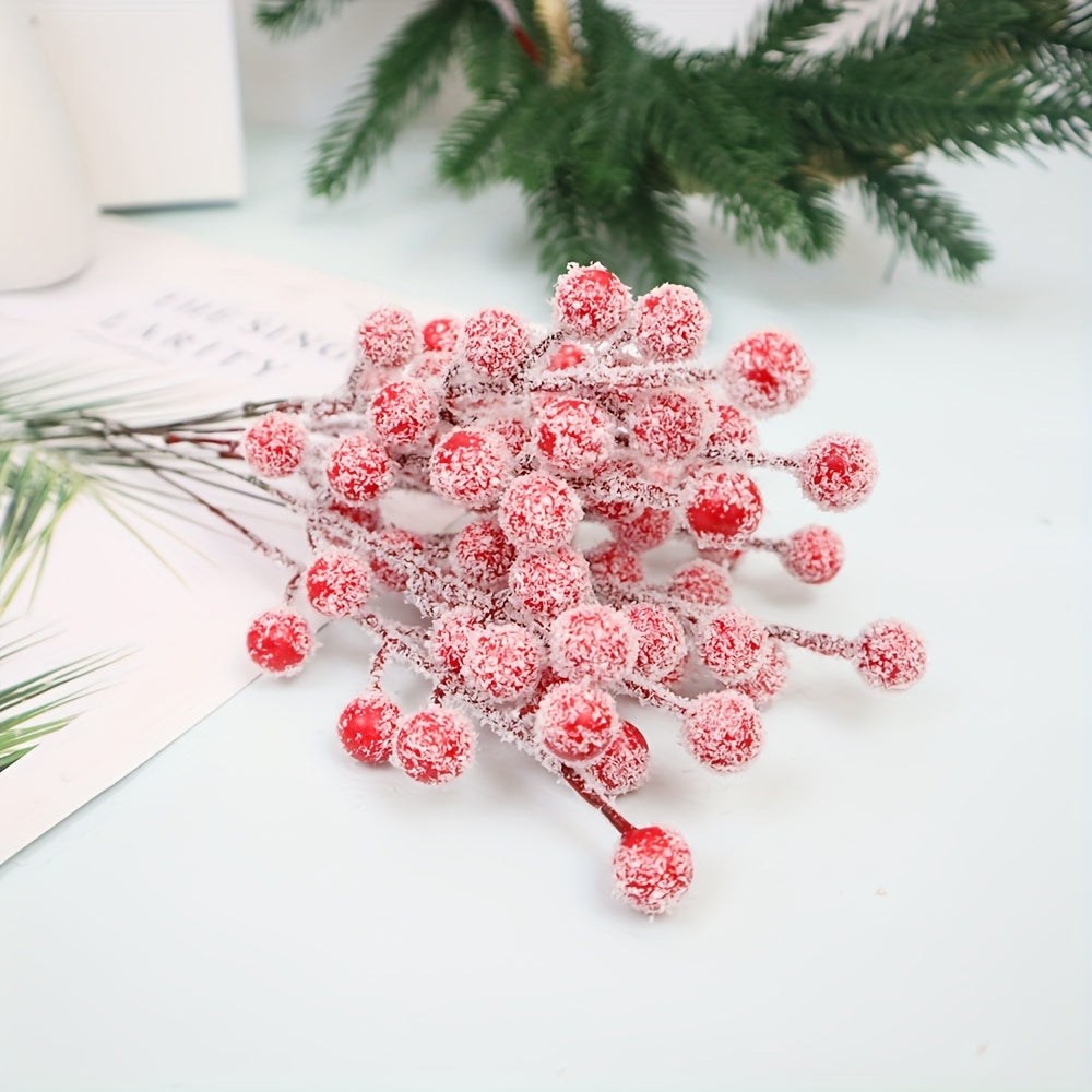 4. New Christmas Product 12 Forks of Snow-Sprinkled Red Berries, Simulated Fortune Fruit, Christmas Home Decoration, Wedding Arrangement Ornaments