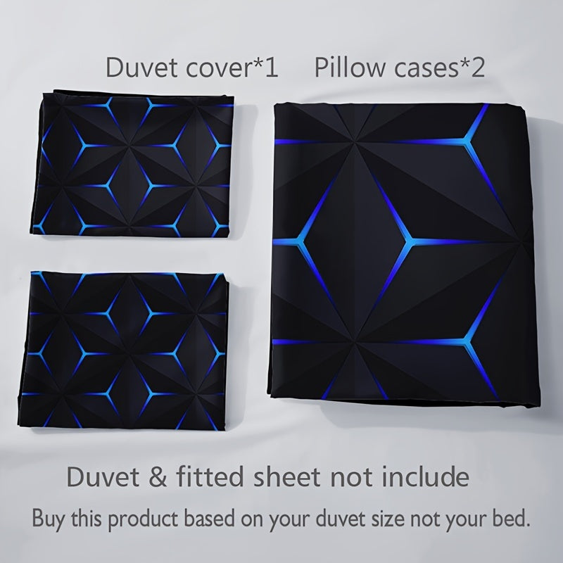 Blue Argyle 3-Piece Duvet Set - Soft Polyester, All-Season Comfort, Easy Machine Wash, Complete Bedding