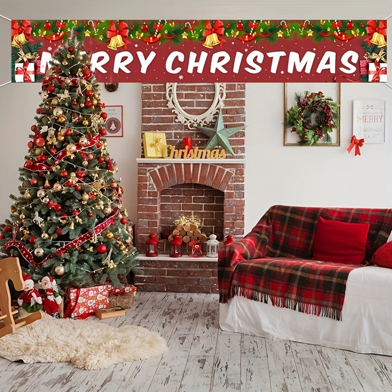 Merry Christmas Banner - Versatile Indoor/Outdoor Holiday Decoration, Polyester Garden Fence Flag for Festive Home & Party Decor