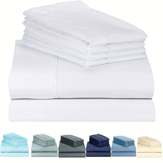 4/6pcs Luxury Cool Fitted Sheet Set, Wrinkle, Fade, Stain Resistant Mattress Cover With Deep Pocket, Soft Comfortable Breathable Bedding Set, For Bedroom Hotel (1*Flat Sheet + 1* Fitted Sheet + 2/4*Pillowcases, Without Core)