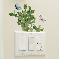 Charming Cactus & Butterfly Light Switch Decal - Matte Finish, Self-Adhesive Wall Sticker for DIY Home Decor, Perfect for Living Room, Bedroom, and Entryway Cactus Home Decor