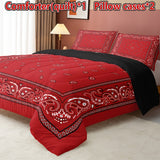 3-Piece Boho Red Paisley Quilt Set - Soft & Breathable All-Season Comfort - Perfect for Home & Dorm