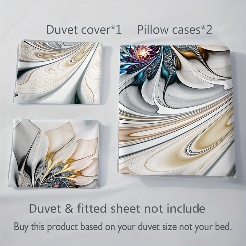 3-Piece Luxury Marble Print Duvet Cover Set - Ultra-Soft & Comfortable Bedding with 1 Duvet Cover and 2 Pillowcases, Ideal for Bedroom & Guest Room Enhancements