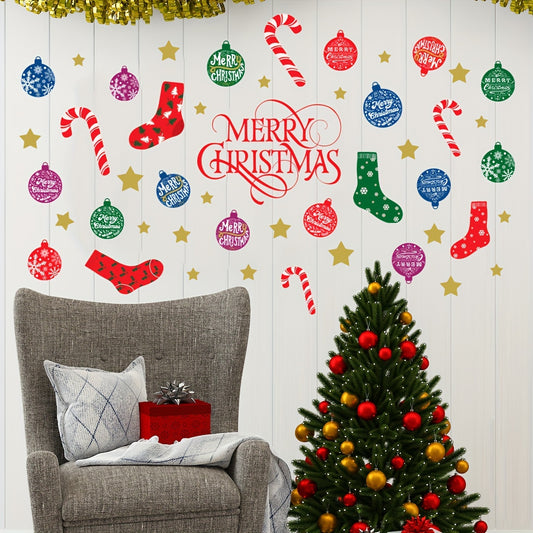 Classic Christmas Stocking Wall Decal - Easy Peel & Stick, Removable PVC Sticker for Living Room, Kitchen, Bedroom & Hallway Decor