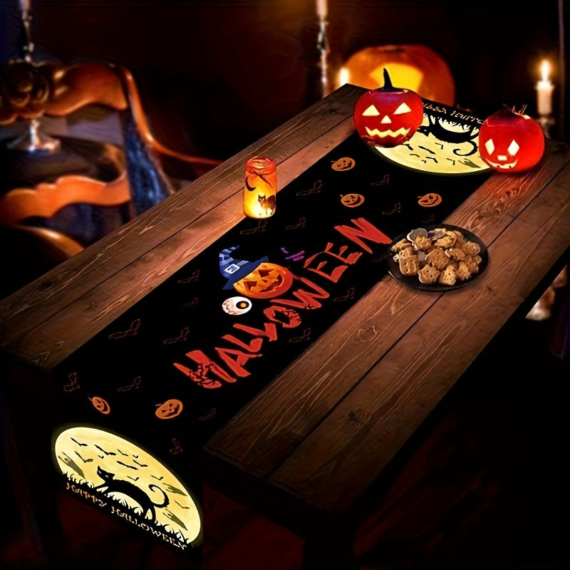 Halloween Pumpkin Table Runner - Spooky Dark Style Decor for Dining & Parties, Polyester, No Power Needed