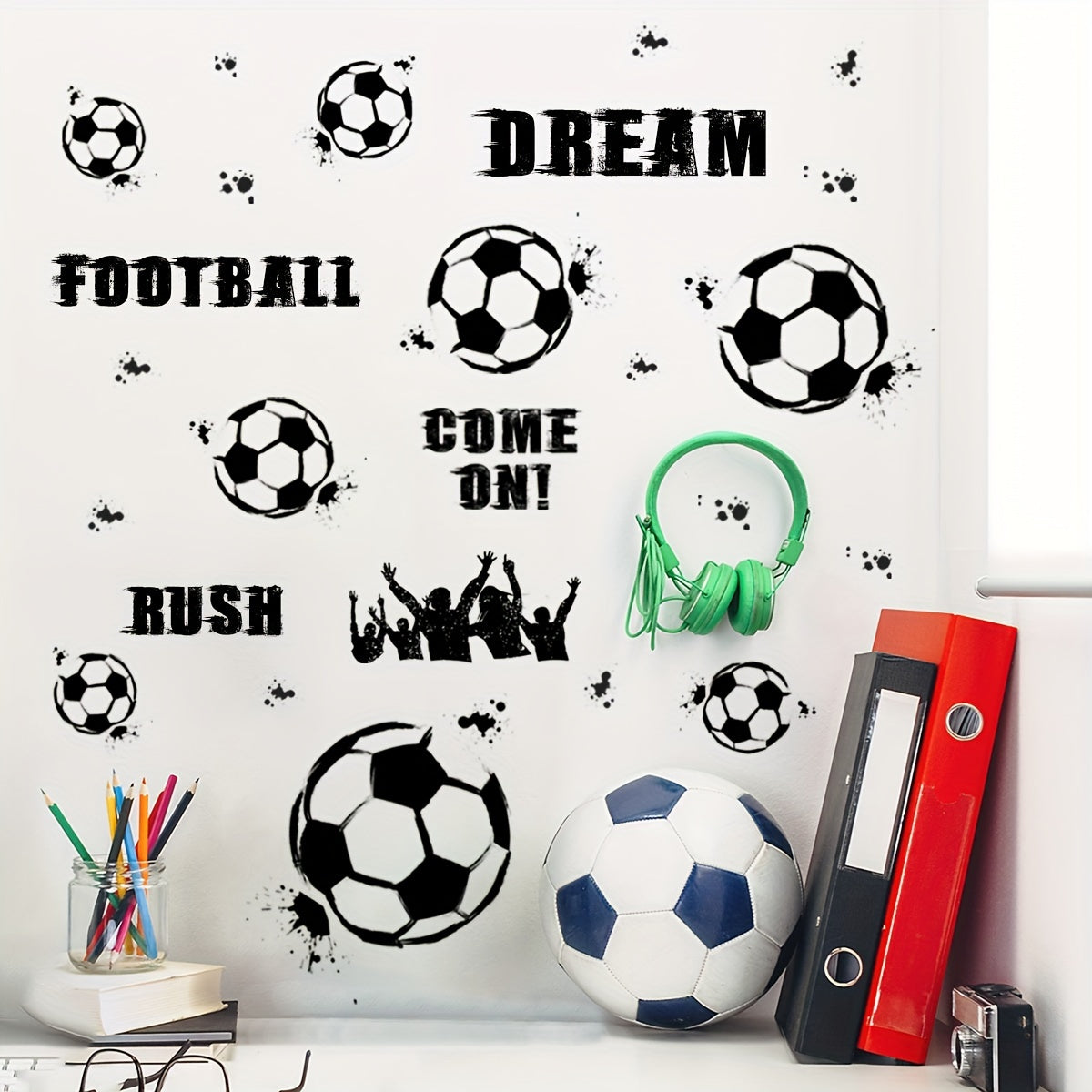 1 Set/2pcs, Removable Football English Slogan Wall Stickers Self-adhesive Wall Stickers Decorative Wall Stickers, Suitable for Living Room, Bedroom, Room