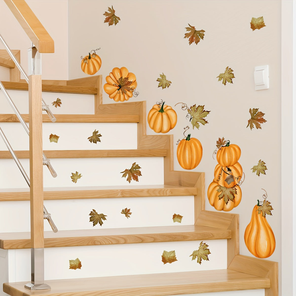 1 Set/2pcs, Classic Autumn Pumpkin and Maple Leaf Wall Stickers, Suitable for Thanksgiving Autumn Glass Home Decoration and Window Decoration