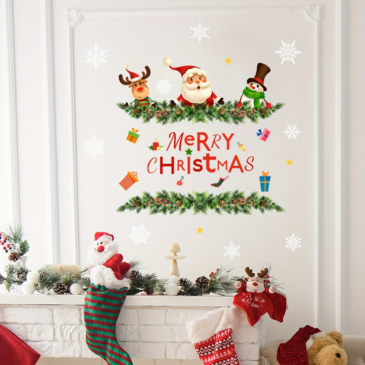 Santa & Snowflake Christmas Wall Decals - Self-Adhesive, Easy Apply for Bedroom & Home Decor