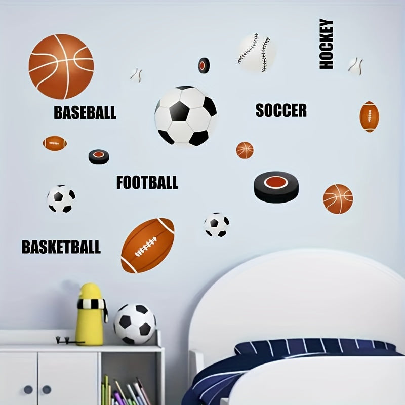 1 Set/2pcs, Sports Theme Wall Stickers - Football, Basketball and Rugby Stickers, Suitable for Living Room, Bedroom, Entrance - Removable PVC, Easy to Stick