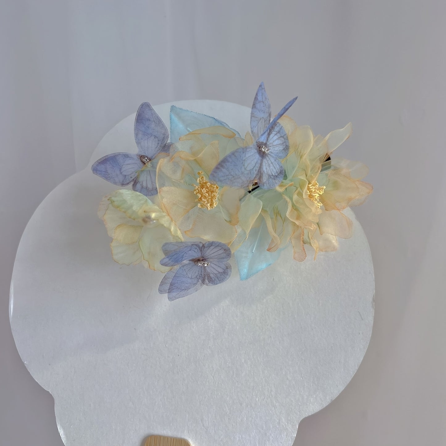 Elegant Butterfly & Floral Hair Clip - Handwashable, Sheer Fabric, No Power Needed - Perfect for Traditional Chinese Hanfu & Cheongsam Accessories - 5.12" x 5.91