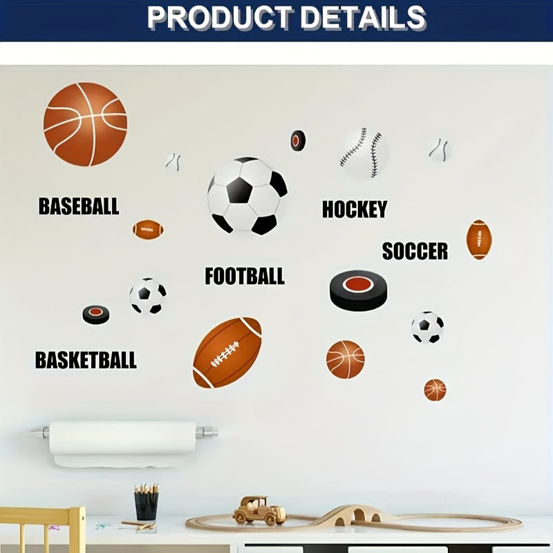 1 Set/2pcs, Sports Theme Wall Stickers - Football, Basketball and Rugby Stickers, Suitable for Living Room, Bedroom, Entrance - Removable PVC, Easy to Stick