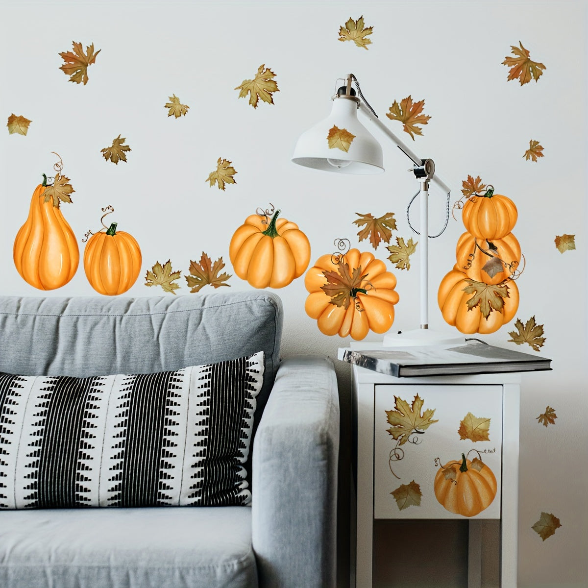 1 Set/2 Sheets, Classic Autumn Pumpkin And Maple Leaf Wall Stickers, Suitable for Thanksgiving Autumn Glass Home Decor And Window Decoration