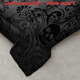 3pcs Black Skull Pattern Quilt Set - Soft, Breathable, Quilted Comfort for Home Dorm Decor - Printed Bedding with 1 Quilt and 2 Pillowcases, Four Seasons Versatility